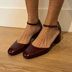 Burgundy Mary Jane heels genuine leather